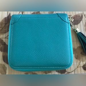 Teal Leather Zip Round Picture/Card Wallet